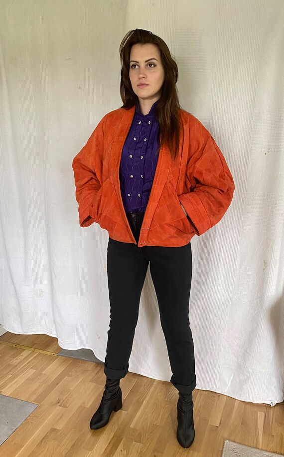 80s Orange Patchwork Bomber Jacket Suede Oversized J Gem
