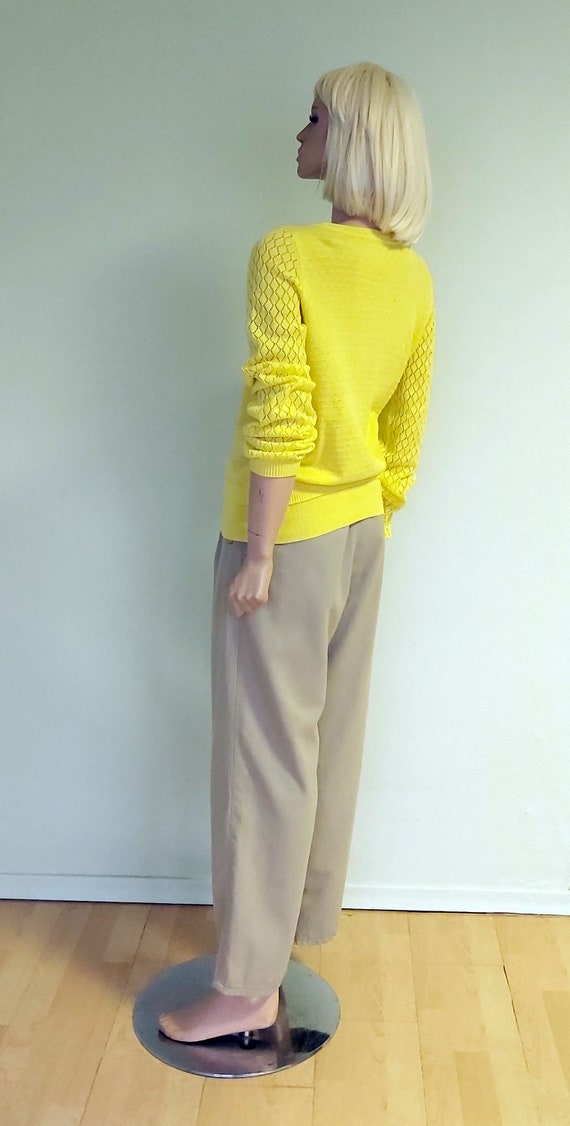 Vintage Yellow Openwork Knitted Cardigan Patterne… - image 8