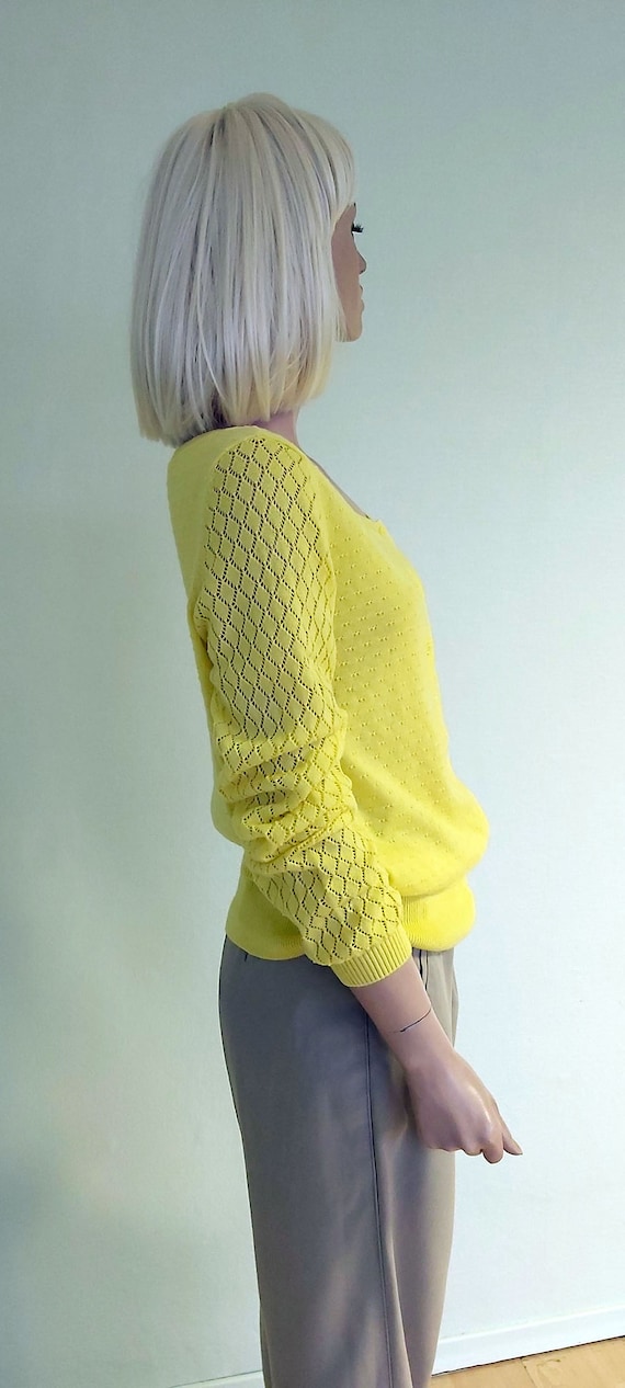 Vintage Yellow Openwork Knitted Cardigan Patterne… - image 10