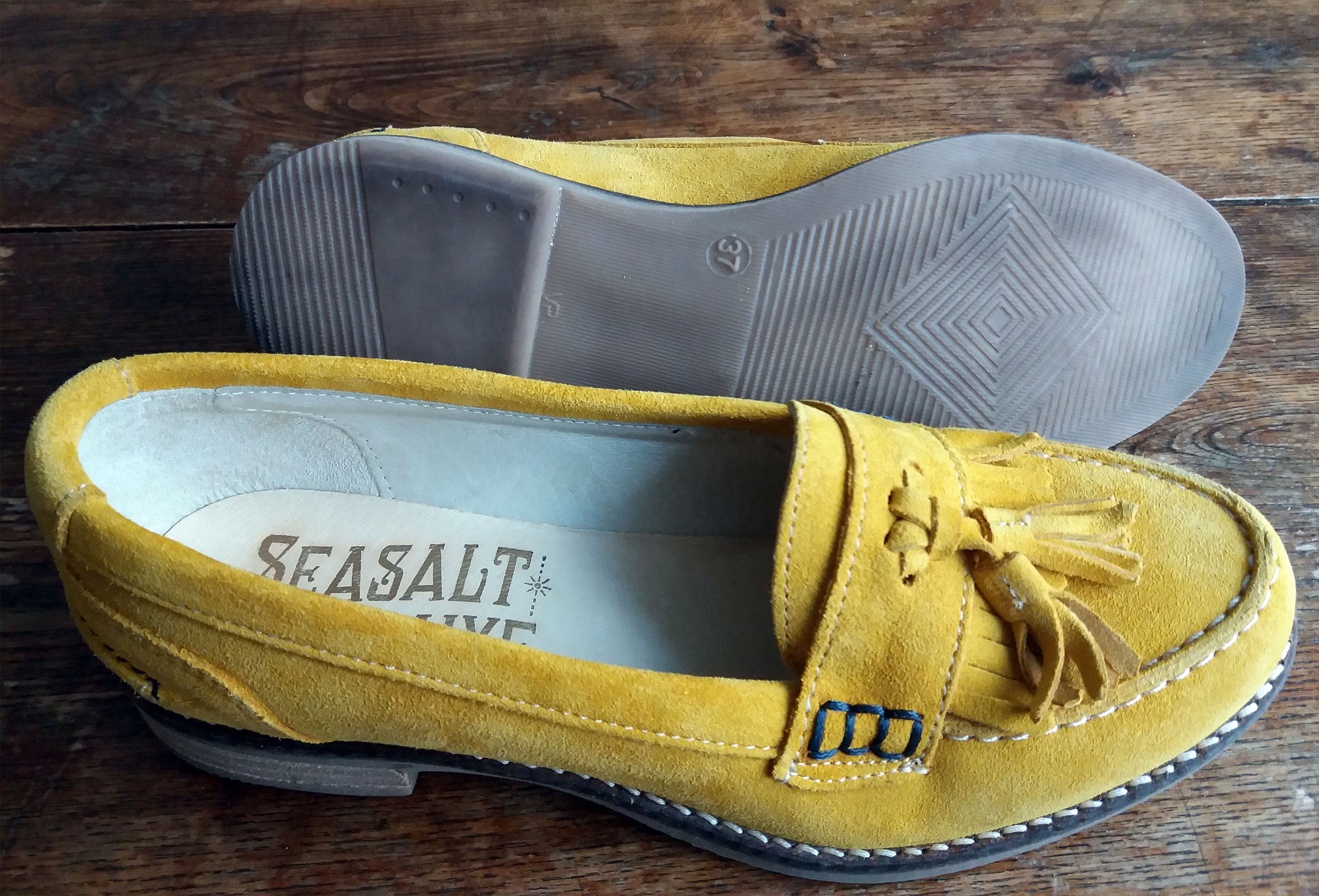 Vintage Leather Moccasin Loafers Yellow Slip on Tassel Fringe Etsy