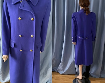 Vtg Wool Lavender Midi Coat in Military Style with Gold Buttons Size M, UK 12, USA 10, BLFR 40 Scan 38