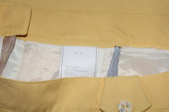 Vintage 80s Yellow Midi A-line Skirt Flax Look Hi… - image 6