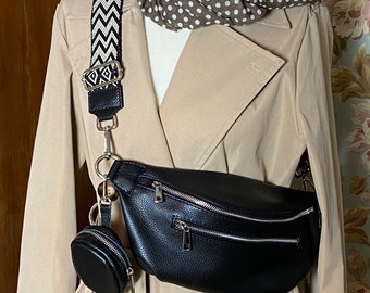 Bum bag leather, SET large including 2 straps and a small bag body bag hip bag crossover bag and an individual gift tag