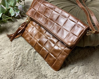 Leather bum bag, flat / clutch / body bag, as well as an individual gift tag