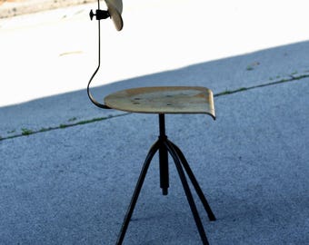 Mid Century Modern Desk Chair / Industrial Chair / Bauhaus / Vintage Wooden Swivel Chair / Adjustable Industrial Stool / Yugoslavia / '60s