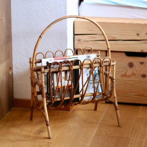 Mid Century Magazine Holder / Bamboo Newspaper Rack / Rattan Magazine Stand / Vintage Magazine Rack / Holders / Yugoslavia / 1960 / &#39;60s