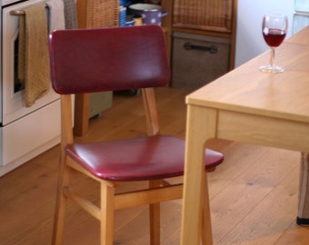 Mid Century Dining Chair / Produced by Bor / Vintage Chair / Retro Chair /  Wooden Chair / Burgundy Leather Chair / Yugoslavia / 1960 /'60s