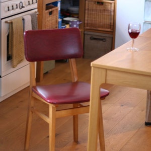 Mid Century Dining Chair / Produced by Bor / Vintage Chair / Retro Chair /  Wooden Chair / Burgundy Leather Chair / Yugoslavia / 1960 /&#39;60s