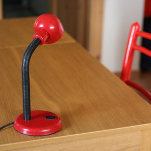 Mid Century Desk Lamp / Red Gooseneck Metal Office Lamp / Vintage Table Lamp / Red Office Lamp / Lighting / Retro Lamps / Yugoslavia / &#39;80s