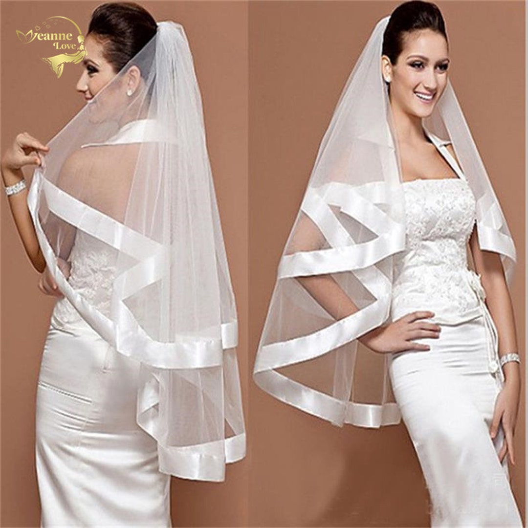 Bridal Veil Wedding Veils Simple White Tulle Short Veils Ribbon Edge for  Brides