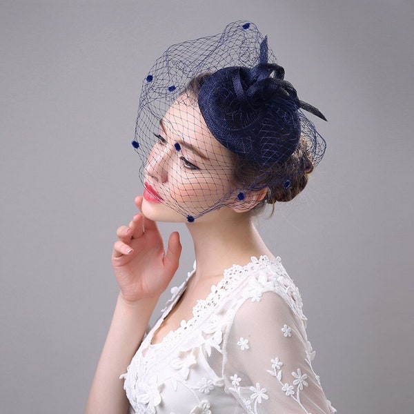 Beautiful Black/Beige/Silver/Pink/Navy Blue Birdcage Bridal Flower Feathers Fascinator Bride Wedding Hats Face Veils