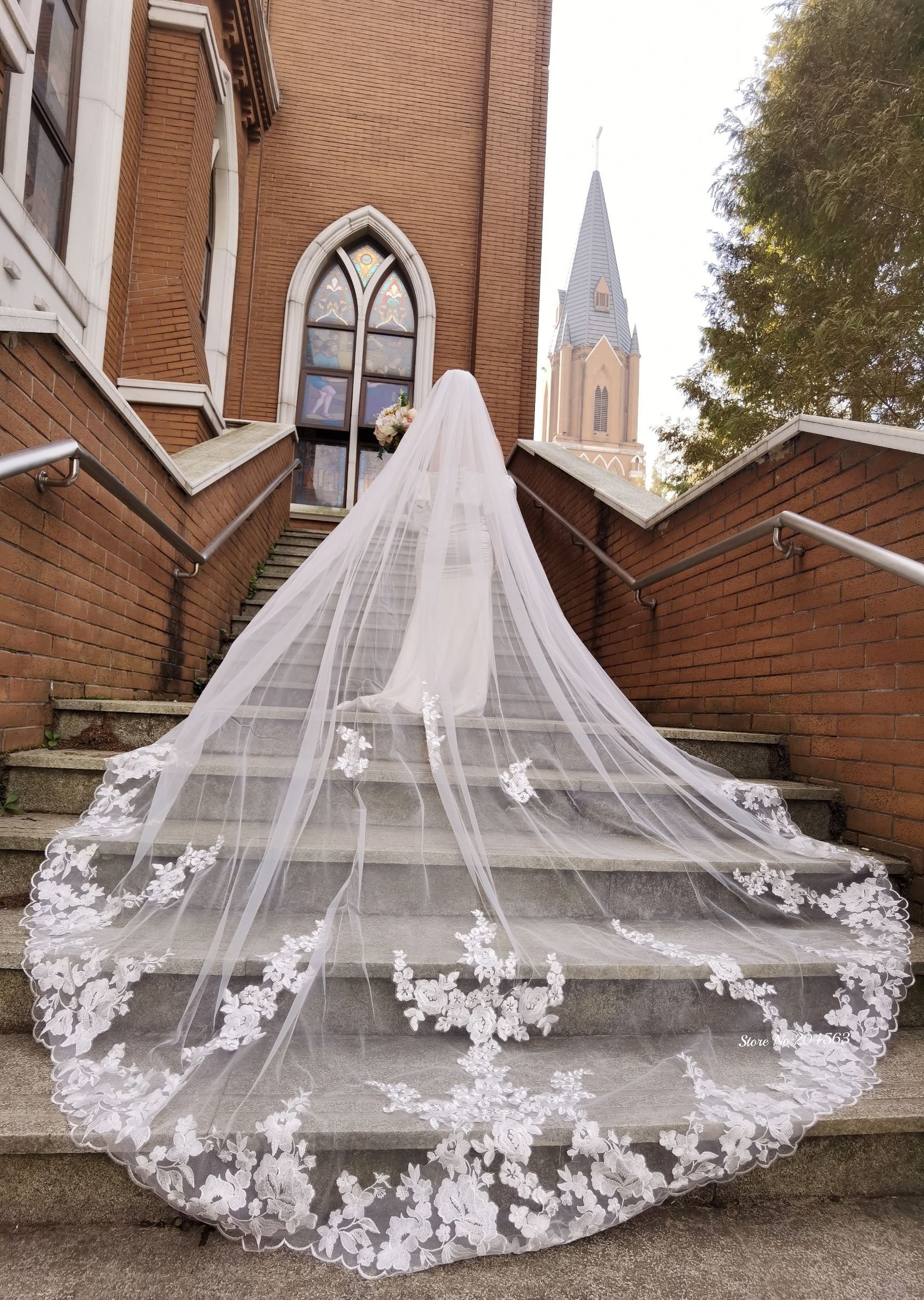 Time Goddess Wedding Dress Accessories Store Luxury 4 Meters Full Edge with Star Lace Bling Sequins Long Wedding Veil with Comb
