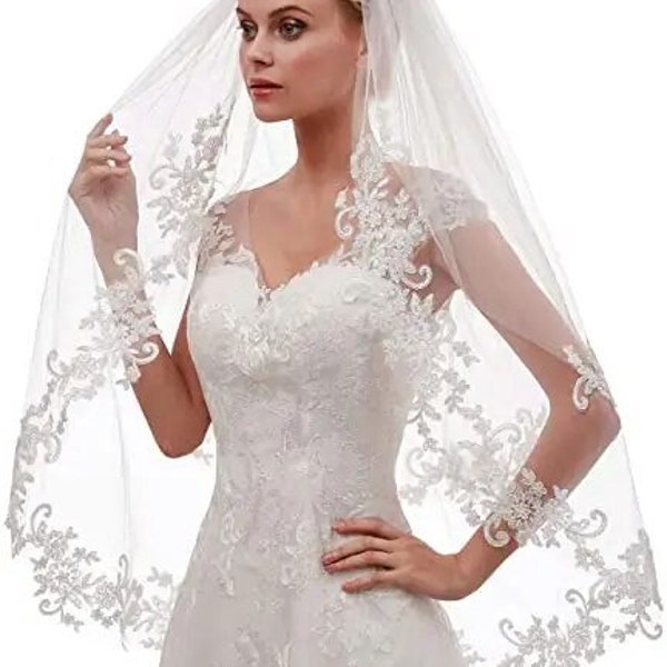 New Style Fresh Looking Women's Short 2 Tier Lace Wedding Bridal Veil With Comb