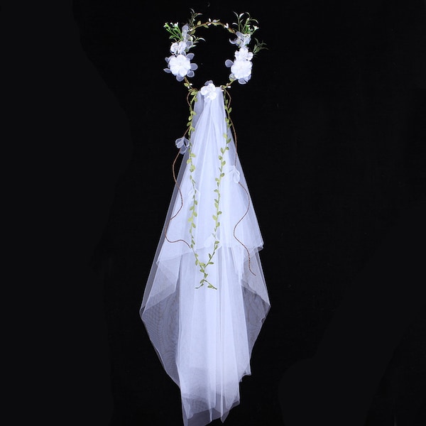Bachelorette Party Bride Flower Veil Handband White Flower Crown Bride to Be Gift Bridal Shower Wedding Decorations Party Favors
