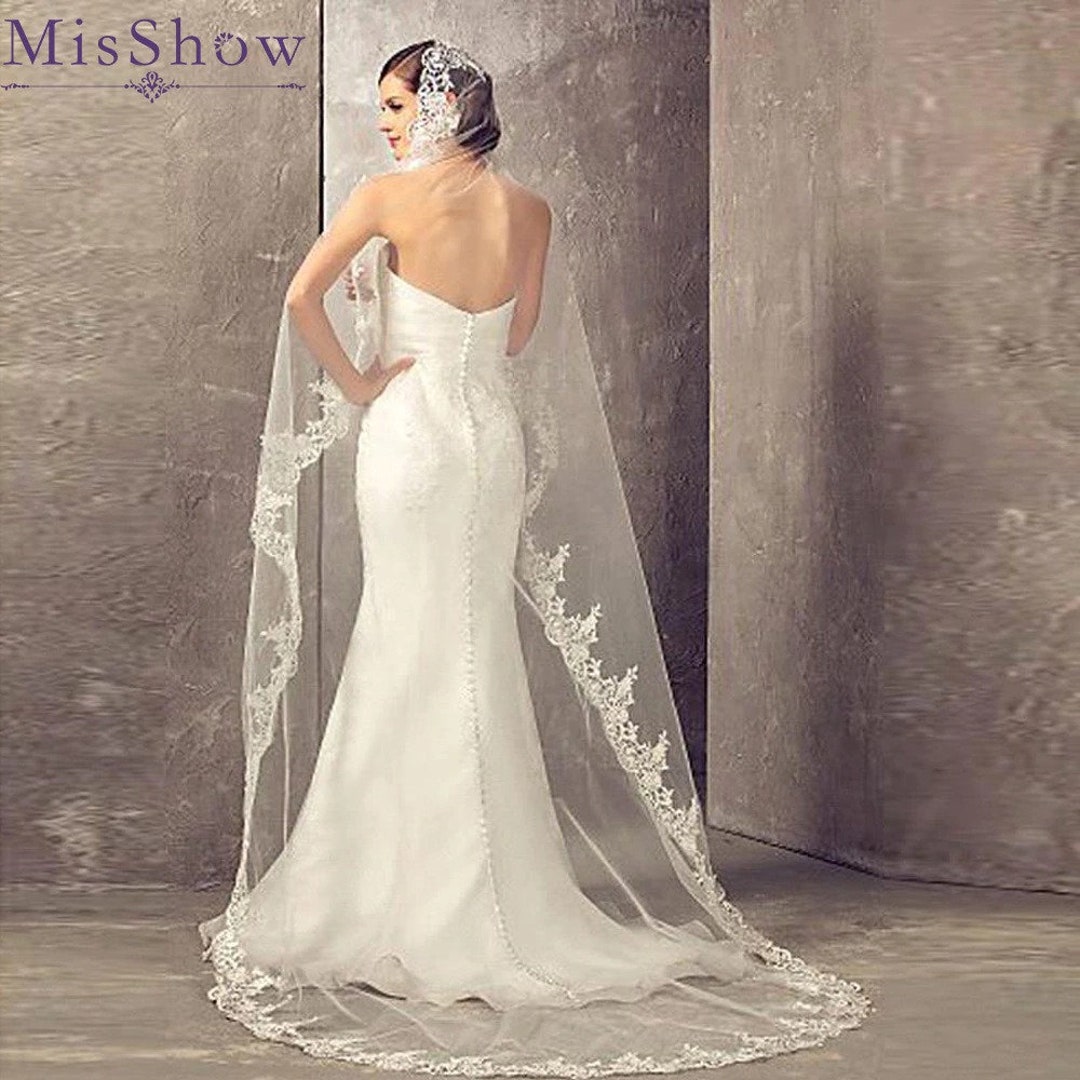 One Layer Vintage Bridal Veils Cathedral Length Tulle Long Lace Wedding  Veils Hot Sale Bride Accessories With Free Comb