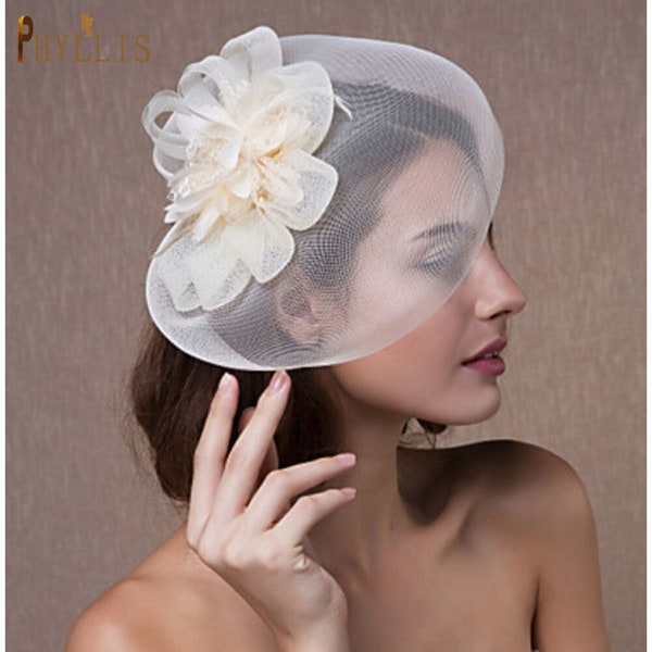 White Black Bridal Fascinator Birdcage Veil Wedding Hat Short Bride Face Veil Charming Evening Blusher Veil Bridal Headwear