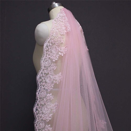 Pink Long Wedding Veil with Comb One Layer 3 shops Meters Cathedral Bridal Veil Colorful Voile Mariage