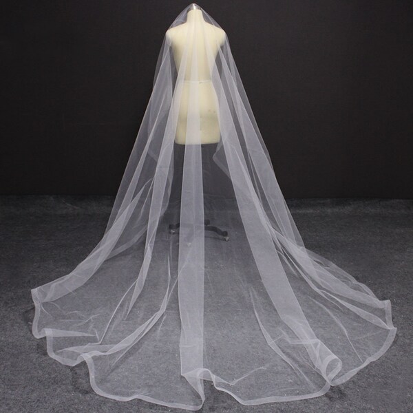 Cathedral length 3 meters bridal veil with horsehair trim drop veil 1 layer wedding veil no comb in white,ivory, champagne