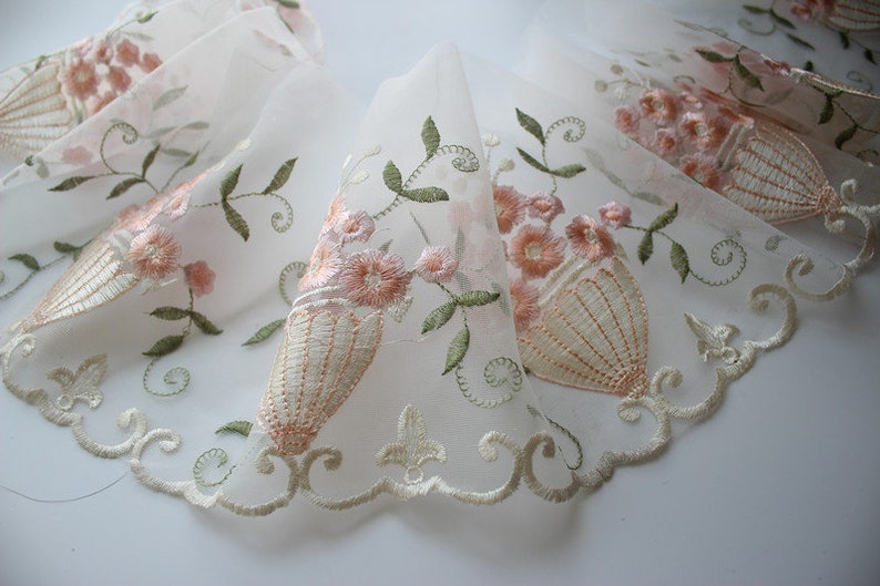 20cm 7.87inch wide-3yardslot Pink Embroidered Tulle Lace Trim for Garment Decoration,Lovely Embroidery Mesh Lace Trim