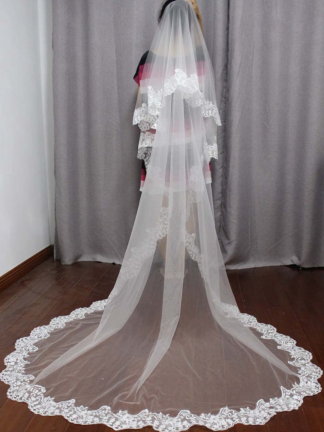 Minimalist Simple Style 2 Tier Double-Layer Women Mesh Fingertip Length  Wedding Veil Plain Pleated Drape Bridal Veil With - AliExpress