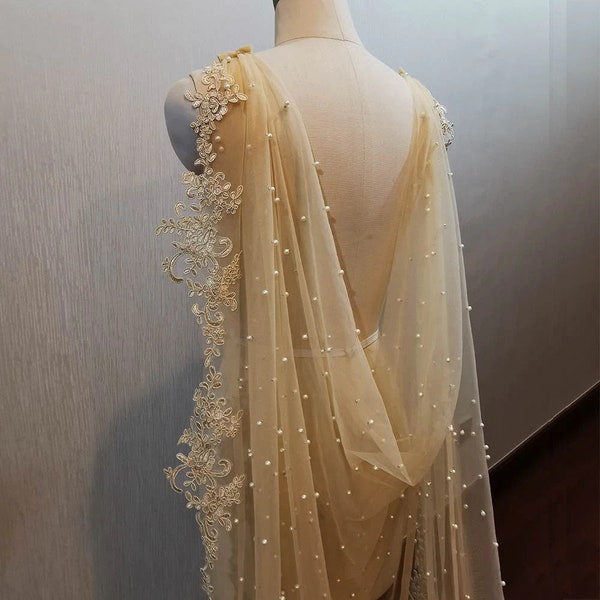 Champagne Pears Wedding Bolero 2 Meters Long Lace Bridal Cape Beautiful Wedding Shoulder Veils Bridal Accessories