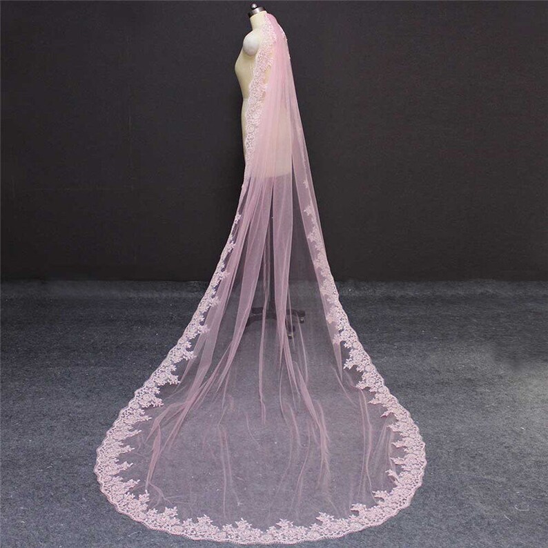 Pink Long Wedding Veil with Comb One Layer 3 shops Meters Cathedral Bridal Veil Colorful Voile Mariage