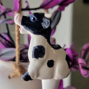 Adorable Cow Watering Spike - Plant Care Made Easy! - Premium Handcrafted Ceramic Houseplant Olla