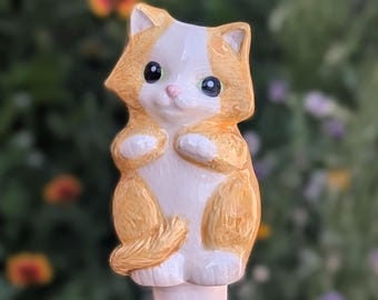 Ceramic Cat watering spike - Plant waterer handmade in USA - Houseplant and garden gift