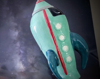 Rocketship Plant Watering Spike: Handmade Ceramic Plant Tender