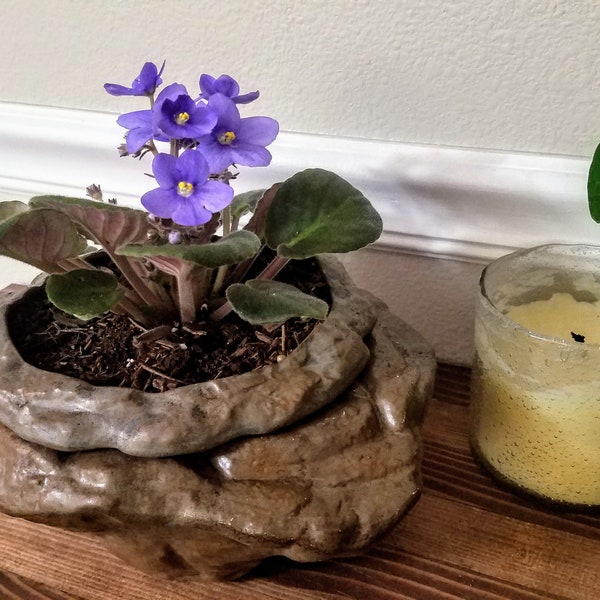 Large Natural Stone Rock Ceramic Self Watering / African Violet Pot