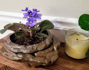 Large Natural Stone Rock Ceramic Self Watering / African Violet Pot