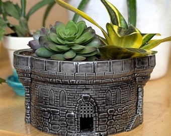 Ceramic Castle Plant Pot: Handmade Fairy Garden Decor