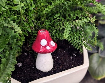 Small Toadstool Plant Watering Spike - handmade ceramic - indoor/outdoor functional garden decoration