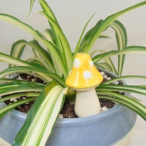 Small Toadstool Plant Watering Spike handmade ceramic indoor/outdoor functional garden decoration Yellow
