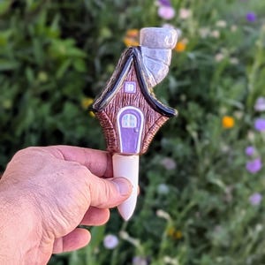 Cabin - Self Watering Ceramic Olla Plant Stake for Houseplants and Gardens