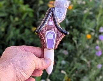 Cabin - Self Watering Ceramic Olla Plant Stake for Houseplants and Gardens