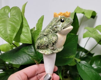 Royal Prince Charming Frog Plant Watering Spike - Plant Care Made Easy - Premium Ceramic Houseplant Olla - Handmade in Colorado