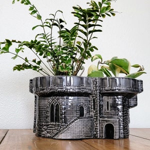 Large 9 by 4.5 Inch Ceramic Castle Turret Succulent/Cactus Planter Pot