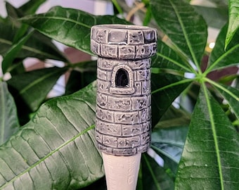 Ceramic Castle Turret Plant Watering Spike: Self-Watering Olla for Houseplants and Gardens