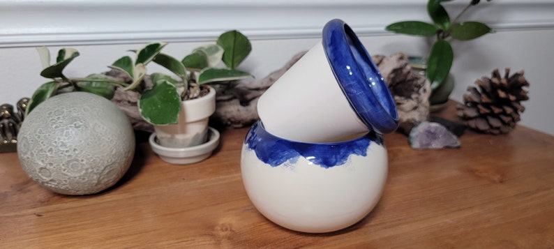 Small Ceramic Bubble Self Watering / African Violet Pot Dark Blue