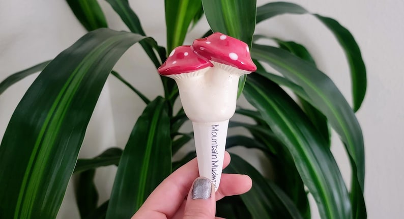 Small Mushroom Plant Watering Spike Premium Ceramic Watering Accessory for Houseplants and Gardens Red n White