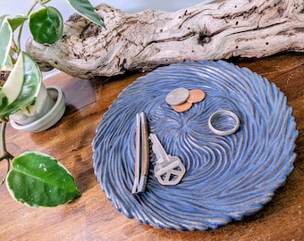 Handmade Ceramic Spiral Trinket Plate - 6.5 inch Jewelry Dish