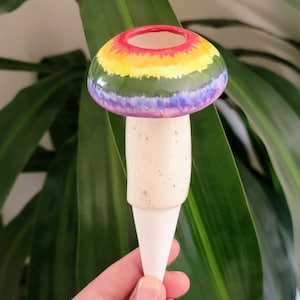 Medium Mushroom plant care watering globe handmade ceramics indoor outdoor garden decorations Rainbow