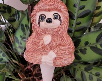 Large Ceramic Sloth Plant Watering Spike: Handmade Self-Watering Stake