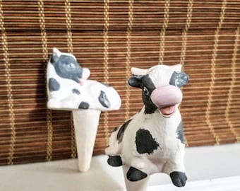 Adorable Cow Watering Spike - Plant Care Made Easy! - Premium Handcrafted Ceramic Houseplant Olla