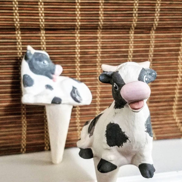 Adorable Cow Watering Spike - Plant Care Made Easy! - Premium Handcrafted Ceramic Houseplant Olla