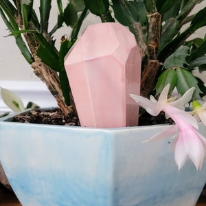 Large Crystal Plant Watering Spike Premium Ceramic Houseplant Olla Plant Care Made Easy Handmade in Colorado Rose Quartz