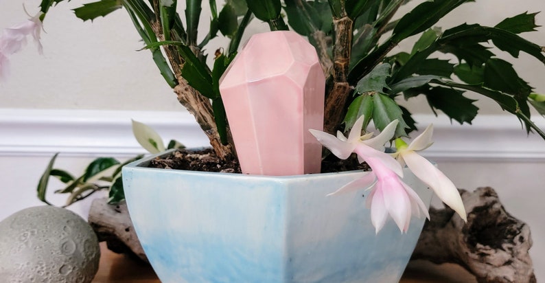 Large Crystal Plant Watering Spike Premium Ceramic Houseplant Olla Plant Care Made Easy Handmade in Colorado Rose Quartz
