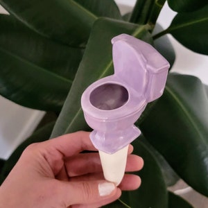 Toilet Plant Watering Spike sustainable handmade ceramic indoor/outdoor functional garden decoration Purple