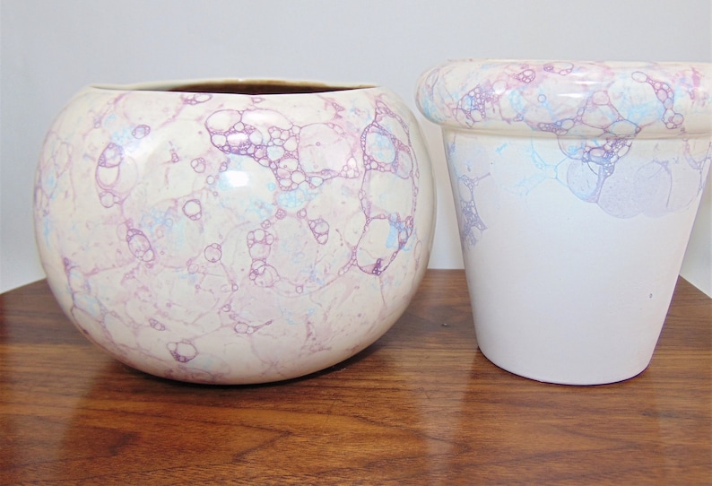 Small Ceramic Bubble Self Watering / African Violet Pot Purple/Blue Bubbles